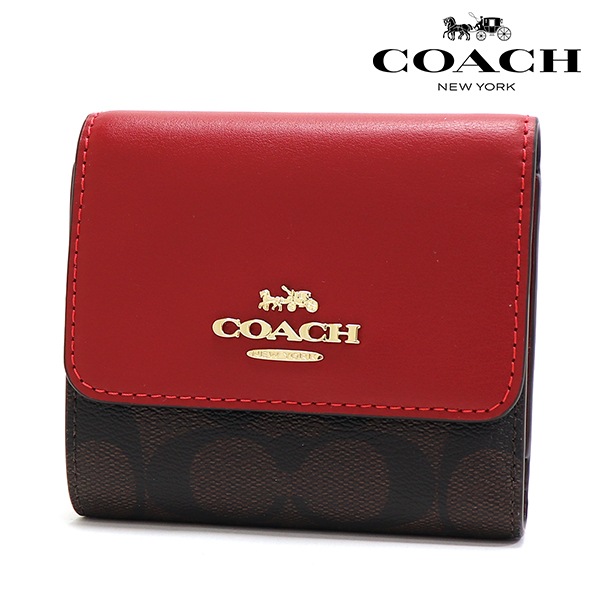 ギフトラッピング無料 コーチ 三つ折り財布 レディース COACH Wallet ブラウン×1941レッド CE930 IMRVQ |ブランド一覧|MKcollection