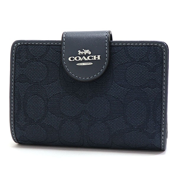 COACH 二つ折り財布 黒と青 ロゴデザイン