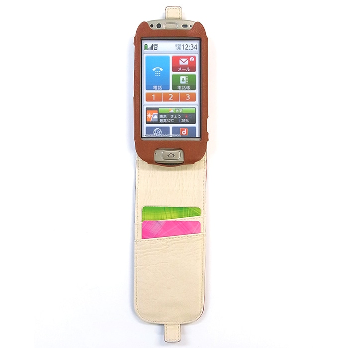【らくらくスマートフォン F-12D 用】 コンパクトスタイル(縦開き型) ブラウン カバーケース・ホルダー