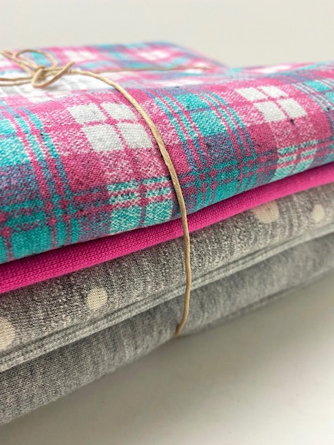 30/-TOP杢ネップ裏毛ニットタータンチェック柄×グレー杢裏毛ニットSET