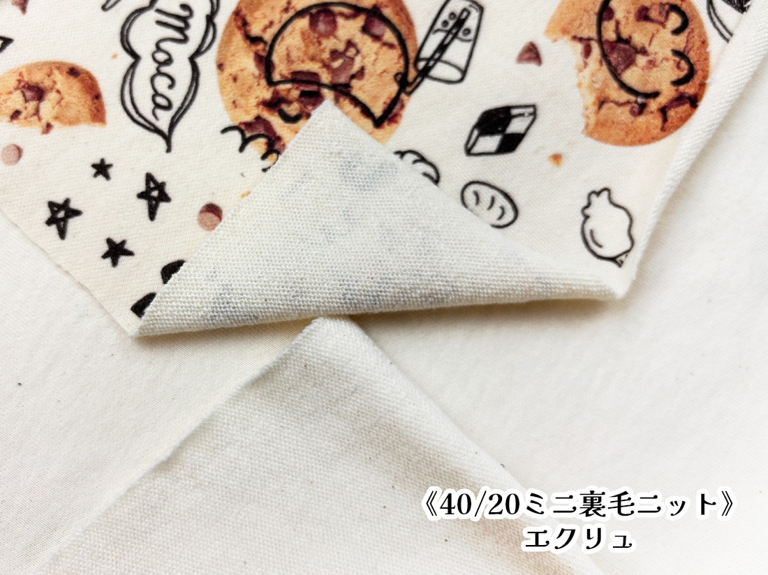 40/20ミニ裏毛ニット チョコチップパレード柄 エクリュ | mocamocha