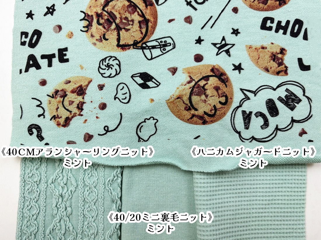40/20ミニ裏毛ニット チョコチップパレード柄 チョコミント