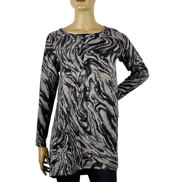 在庫一掃セール  秋冬 イタリア インポート ニット BARBARA ALVISI プリーツ切替アニマル柄チュニックニット