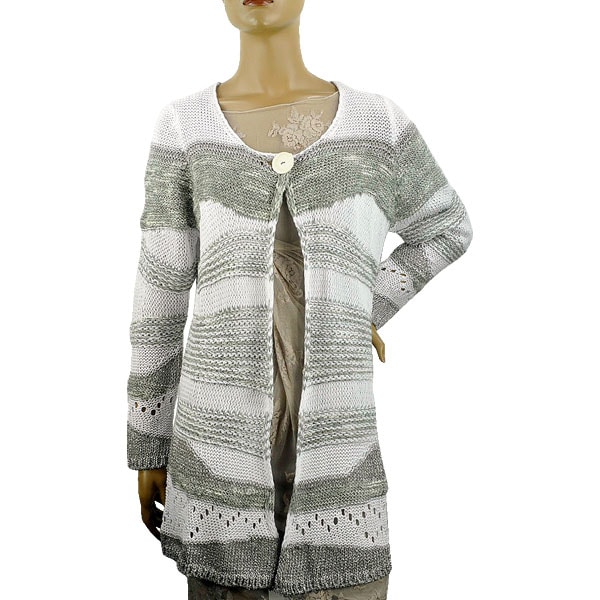 在庫一掃セール 春夏 イタリア インポート ニット BARIBA ボーダー柄ロングカーディガン ベージュ系 
