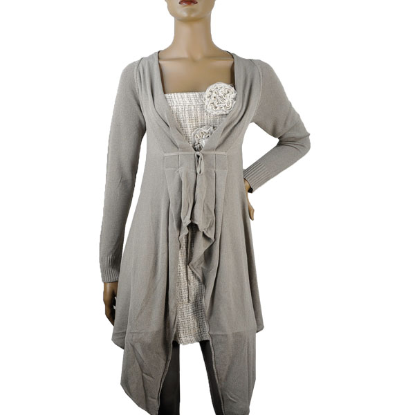 在庫一掃セール 春夏 イタリア インポート ニット IKO アシンメトリーロングカーディガン グレー 