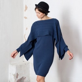 在庫一掃セール  秋冬 インポート ワンピース BARBARA ALVISI 着物スリーブニットワンピース ブルー |秋冬ワンピース|ワンピース