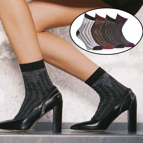 インポートソックス BUGIE 1124 ストライプ・フローラル柄ラメソックス 3色