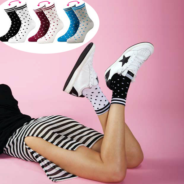 インポートソックス BUGIE 1100 ドット柄バイカラーコットンソックス 3色