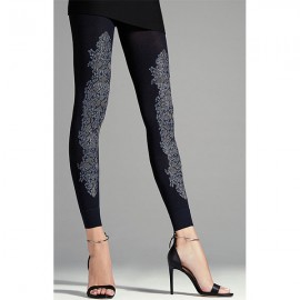 インポート レギンス OMSA ROSETTE シームレスレース柄レギンス ブルーデニム|レギンス|イタリアのレッグウェア