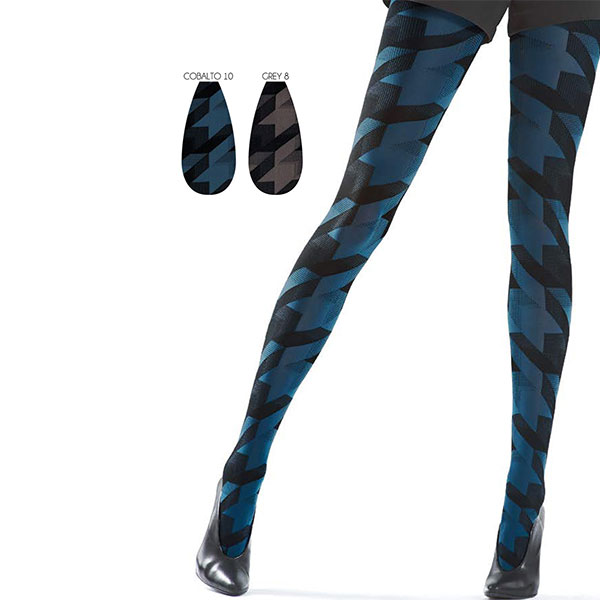 柄タイツ OROBLU LYDIA 千鳥柄タイツ ティールブルー グレー