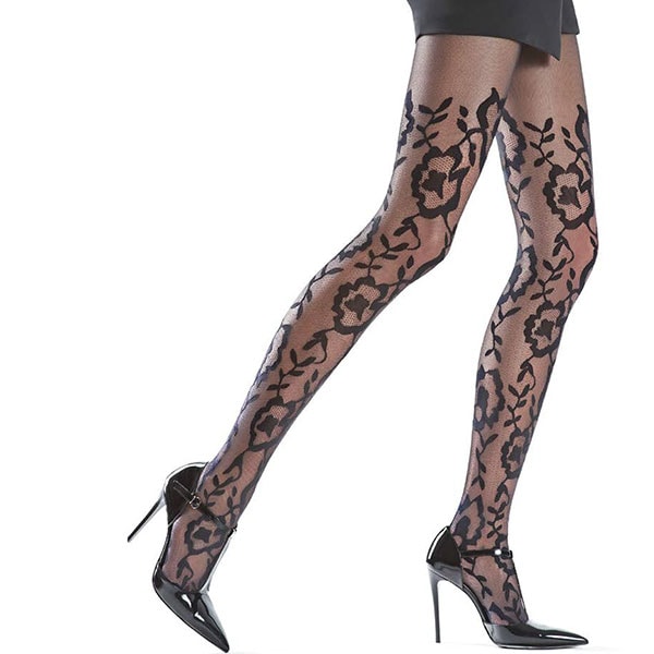 柄ストッキング OROBLU LORELIE チュールレース花柄ストッキング 黒