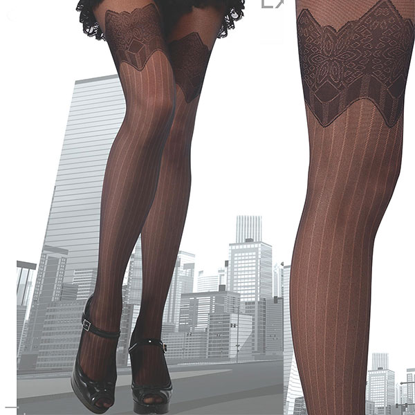 柄ストッキング BC SIDNEY リブ柄フェイクガーターストッキング