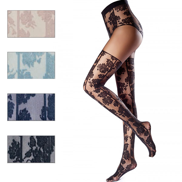 イタリア インポート 高級ブランド 柄ストッキング OROBLU BOUQUET 切替花柄レースストッキング 4色