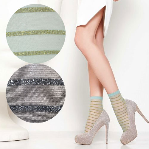 イタリア インポート ソックス SANPELLEGRINO LIME ボーダー柄ラメソックス 2色