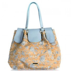 イタリア バッグ BECATO 刺繍2WAYトートバッグ ショルダーストラップ付 ブルー|イタリアバッグ