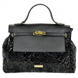 イタリア バッグ BECATO CONSUELO 刺繍エナメルバッグ ショルダーストラップ付 黒|イタリアバッグ