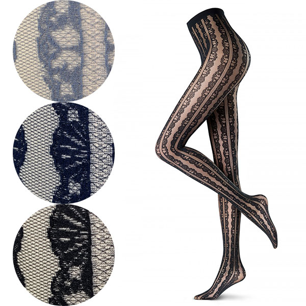 イタリア インポート 高級ブランド 柄ストッキング OROBLU FLOUNCE フローラル柄・ストライプ柄レースストッキング　3色