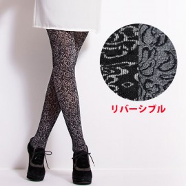 イタリア インポート 柄タイツ DONNA BC 1843 ダブルフェイス（リバーシブル）花柄タイツ　黒|BC CALZE|ブランド別・ストッキングブランド
