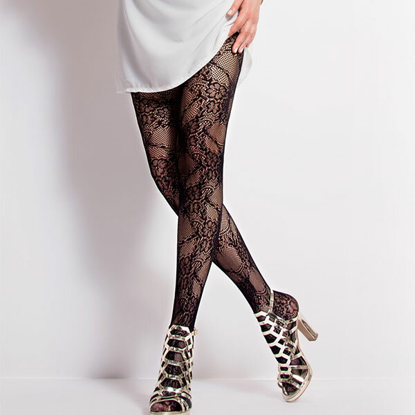 イタリア インポート 網タイツ DONNA BC 1854 花柄網タイツ 黒