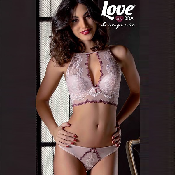 ★在庫一掃セール★イタリアインポートランジェリー LOVE&BRA 20699 レース切替プッシュアップブラトップ+ショーツセット　アンティックローズ