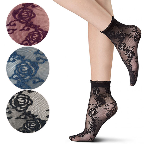 イタリア インポート 高級ブランド 柄ソックス OROBLU CAMELLIA 花柄レースソックス 3色