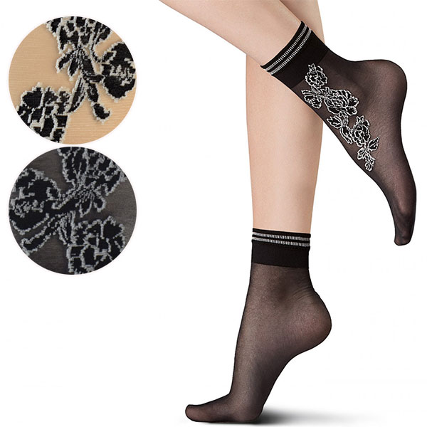 イタリア インポート 高級ブランド 柄ソックス OROBLU GARDENIA 刺繍柄ソックス 2色