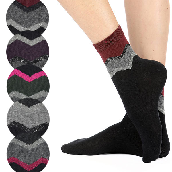イタリアインポートソックス MERITEX 3513 ジグザグ柄ラメコットンソックス 5色