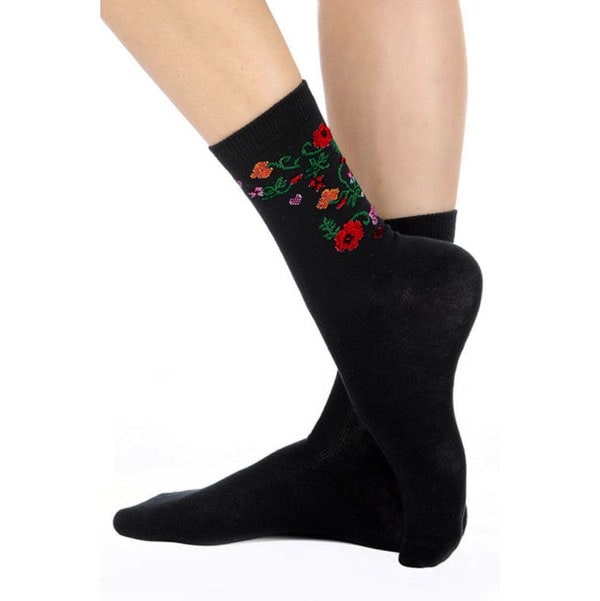 イタリアインポートソックス MERITEX 3489 刺しゅう柄コットンソックス 黒