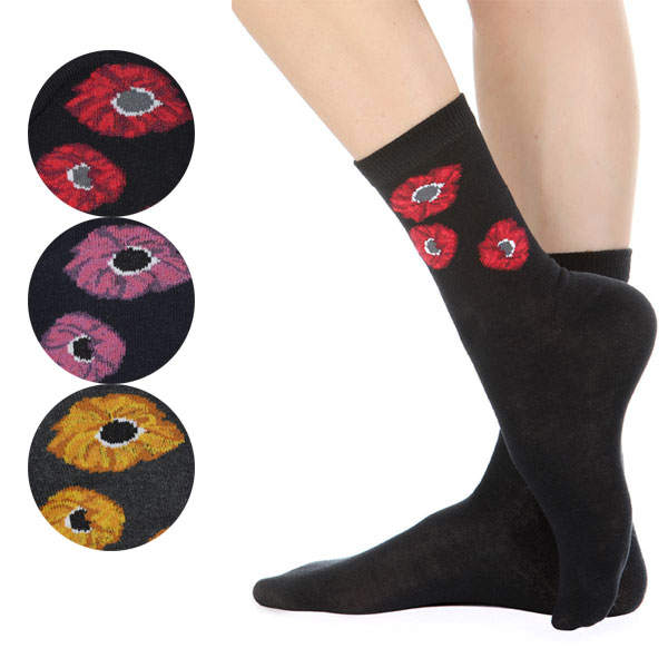 イタリアインポートソックス MERITEX 3490 花柄コットンソックス 3色