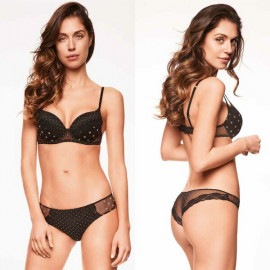 イタリアインポートランジェリー LORMAR BELLE ドット柄ソフトカップバルコネットブラ・ブラジリアンタンガセット　黒|LORMAR|ブランド別・ランジェリー、水着ブランド
