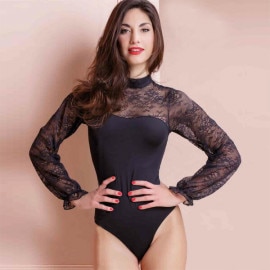 イタリアインポートカットソー LOVE AND BRA 39359 花柄レース切替ボディーカットソー　黒|LOVE&BRA|ブランド別・ランジェリー、水着ブランド