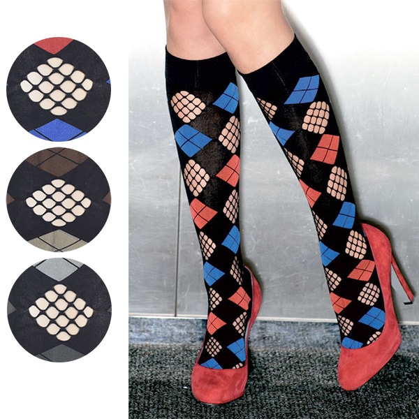 NEW・新作 イタリア インポート ブランド 柄ニーハイタイツ TRASPARENZE SHANGHAI 網切替ダイヤ柄ニーハイソックス 3色