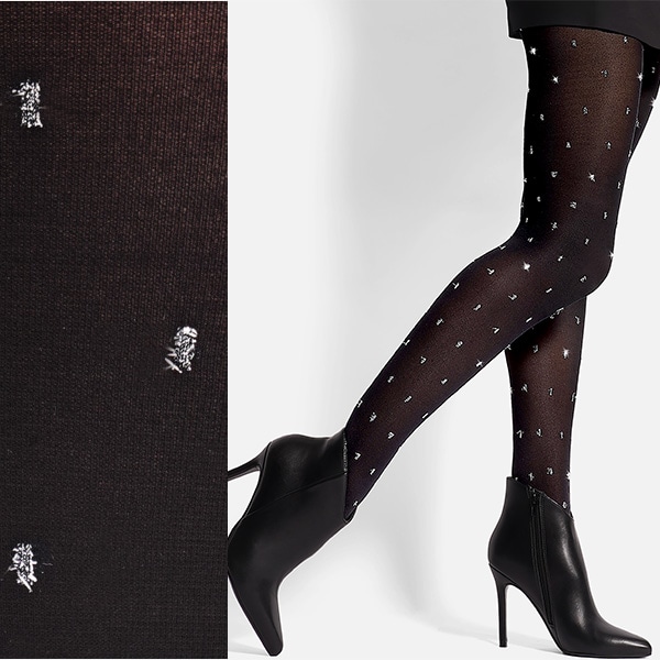 NEW・新作 イタリア インポート ブランド 柄ラメタイツ BC DONNA AISHA マイクロファイバー刺しゅう柄ラメタイツ　黒