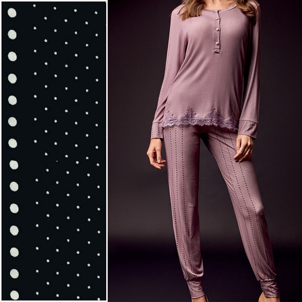 NEW・新作 イタリア インポート ブランド パジャマ LORMAR 653831 ストライプ柄レース切替フロントボタンパジャマ 黒