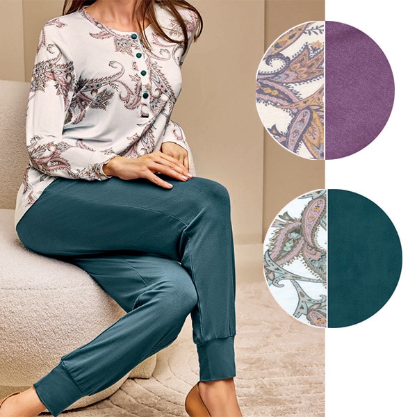 NEW・新作 イタリア インポート ブランド パジャマ LORMAR 653821 ダマスカス柄フロントボタンパジャマ 2色