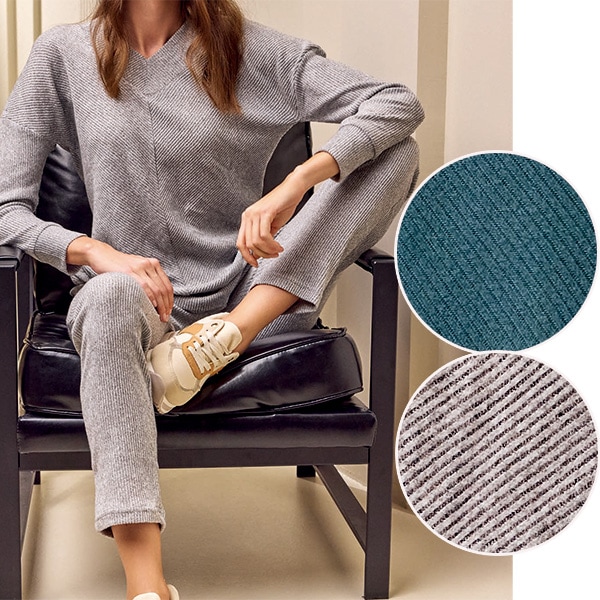 NEW・新作 イタリア インポート ブランド ホームウェア LORMAR 603902 リブ柄Vネックチュニック・スリムパンツホームウェアセット 2色