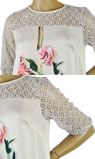 在庫一掃セール  春夏 イタリア インポート カットソー IKO 花柄レース切替チュニック ベージュ