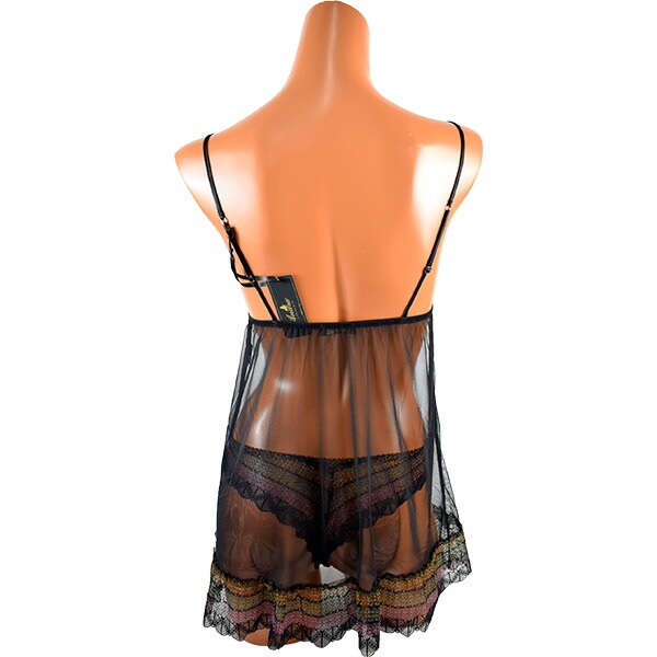 イタリアインポートランジェリー ANDRA 8898 シースルーベビードール・ブラジリアンタンガセット　黒