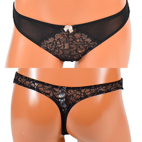 在庫一掃セール イタリアインポートランジェリー LOVE&BRA 24096 レースプッシュアップブラ・t-バックショーツセット　黒