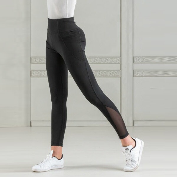 イタリアブランドレギンス・パンツ ELETTA MILANO 12113 メッシュ切替スポーツ用レギンス 黒