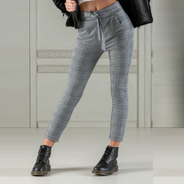 イタリアブランドレギンス・パンツ ELETTA MILANO 12204 グレンチェック柄ジョガーパンツ 白黒