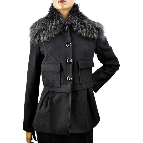 在庫一掃セール 秋冬 イタリア インポート コート IKO ファー付ウール コート 黒