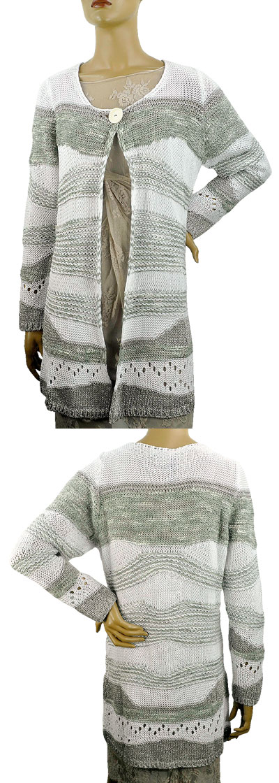 在庫一掃セール 春夏 イタリア インポート ニット BARIBA ボーダー柄ロングカーディガン ベージュ系