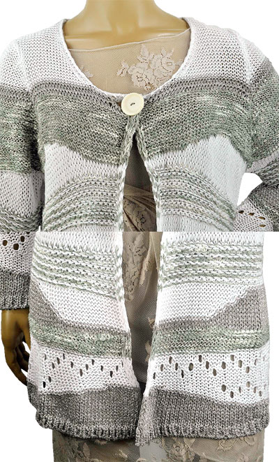 在庫一掃セール 春夏 イタリア インポート ニット BARIBA ボーダー柄ロングカーディガン ベージュ系