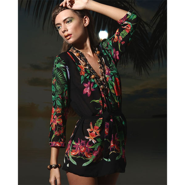 在庫一掃セール  インポート チュニック PRELUDE YFQ10 花柄カバーチュニック 黒系 赤系