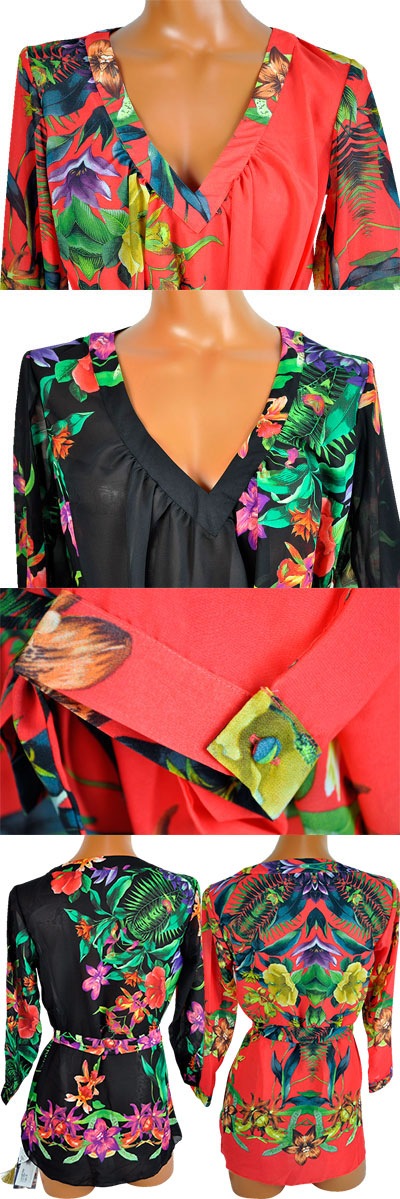 在庫一掃セール  インポート チュニック PRELUDE YFQ10 花柄カバーチュニック 黒系 赤系