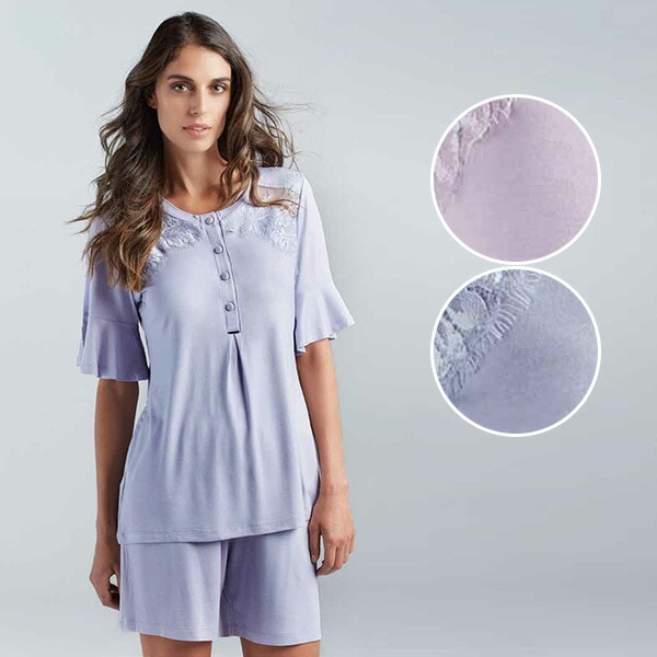 イタリアインポートパジャマ LORMAR CAMELIA 0368 レース付半袖ショートパンツパジャマ 2色