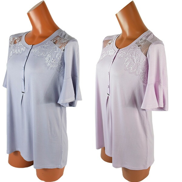 イタリアインポートパジャマ LORMAR CAMELIA 0368 レース付半袖ショートパンツパジャマ 2色
