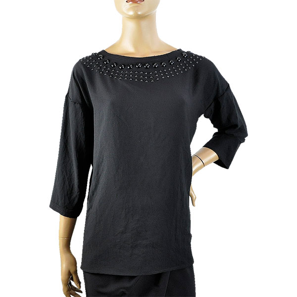 在庫一掃セール 秋冬 インポート チュニック IMPERIAL ラウンドネックチュニック 黒