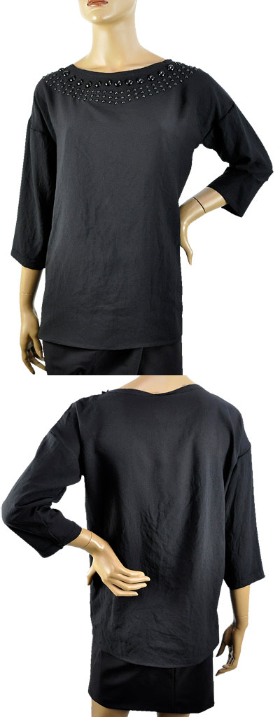 在庫一掃セール 秋冬 インポート チュニック IMPERIAL ラウンドネックチュニック 黒